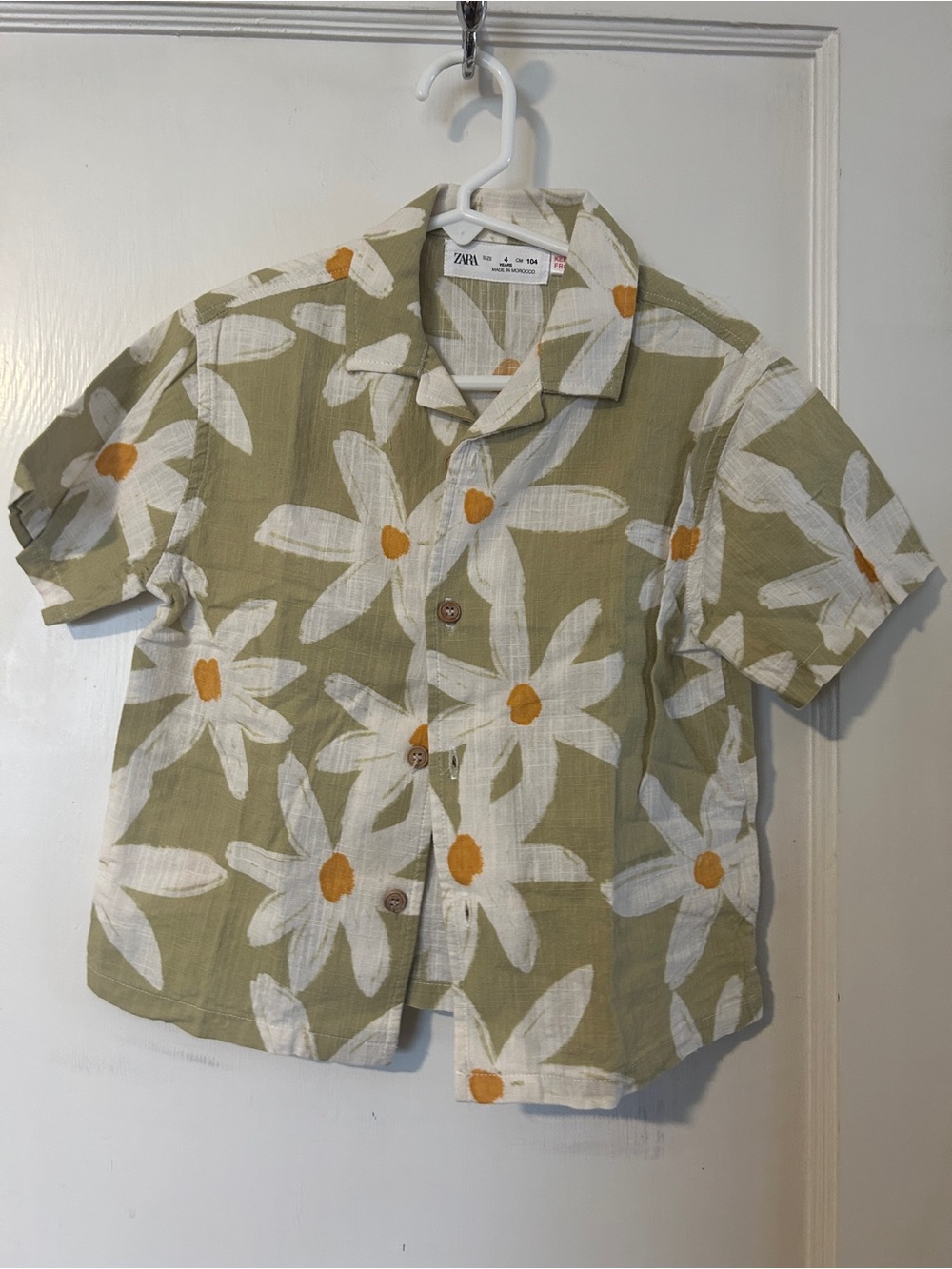 Zara Kids Olive & White Floral Button-Down Shirt